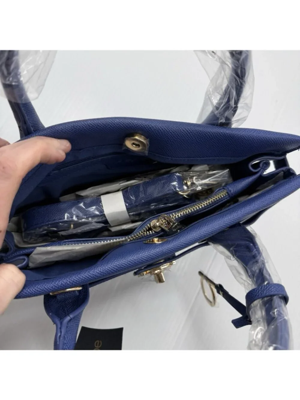 Bebe Los Angeles Evie Satchel NWT Galaxy Blue Gold Hardware Crossbody Bag Work